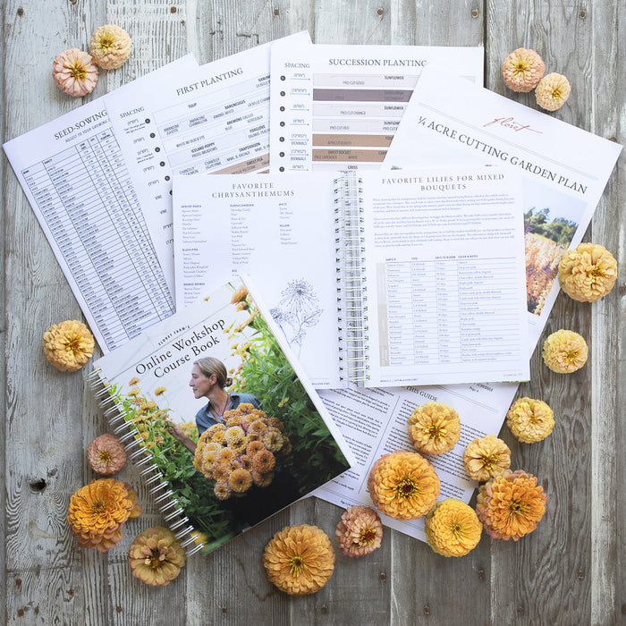 Floret Online Workshop 2022 course book and 1/4 acre cutting garden plan
