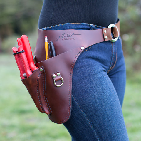 Close up of Floret’s rosewood right-handed tool belt 